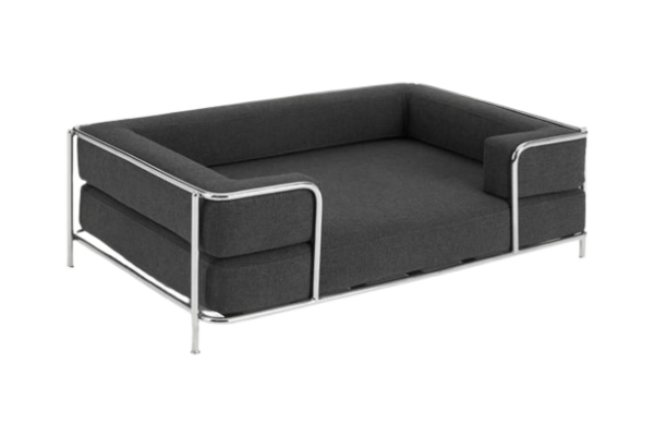 Modern Chrome Frame Pet Sofa with Charcoal Cushion